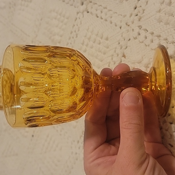 Fenton Amber Pedistal Thumbprint wine glasses set of 2 5" tall. Perfect conditio - Picture 4 of 4